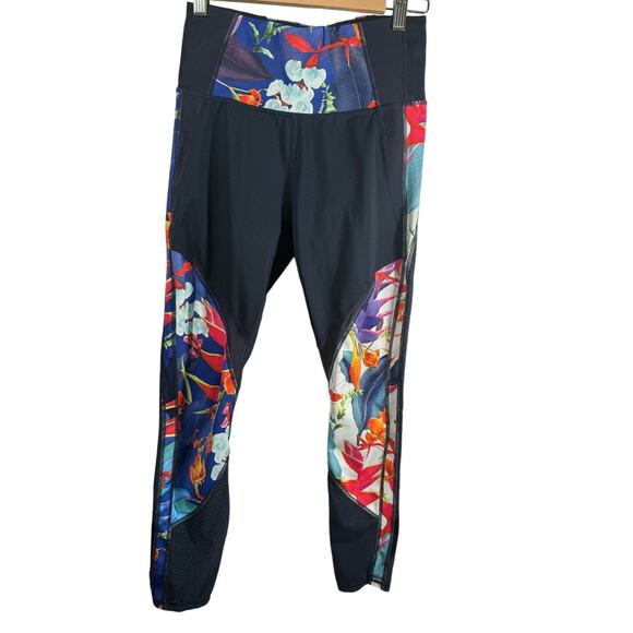 Athleta Pants - Athleta Tropical Precision Womens S Leggings Navy Floral Sheer Mesh Workout